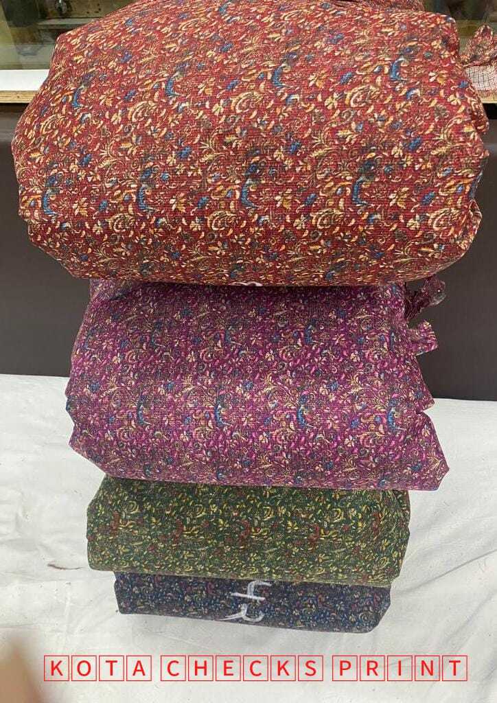 Kota Check Fabric - Printed Check Fabric, Multicolor, Quick Dry, Machine Washable, Commercial Use, Plain Style, Textured Design