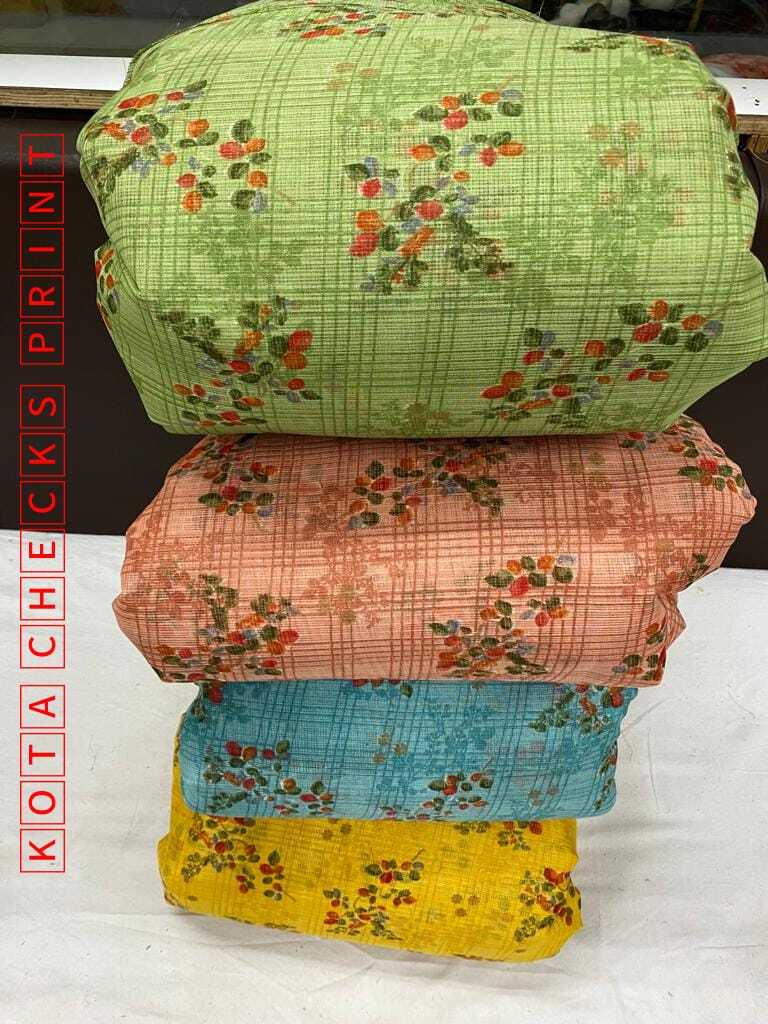 Kota Check Fabric - Printed Check Fabric, Multicolor, Quick Dry, Machine Washable, Commercial Use, Plain Style, Textured Design