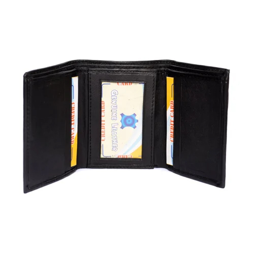 Men's Bi-fold Wallet - Genuine Leather, 5 Card Slots , Elegant Black Design For Modern Men