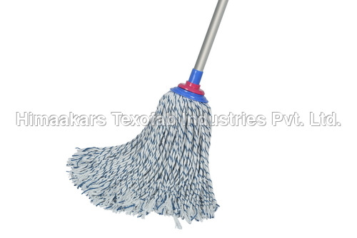 Fastclean Jumbo Mop - 100% Cotton Fiber, Extra Long Blended Fiber, Blue-White Color | Rust-Free Wooden Handle, Light Easy to Use Handle, Ideal for Large Homes and Offices