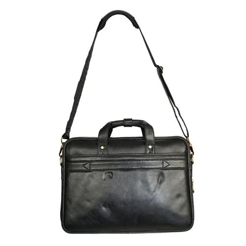 Black Leather Bag - Plain Design | Stylish And Functional Laptop Carrier