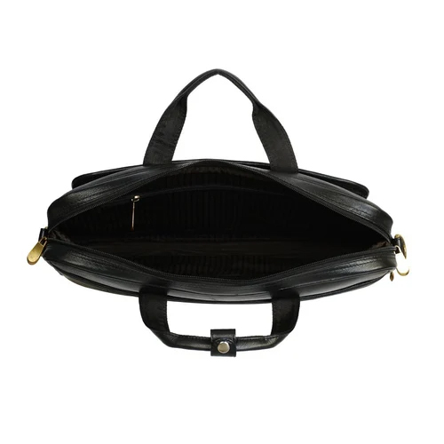Black Leather Bag - Plain Design | Stylish And Functional Laptop Carrier