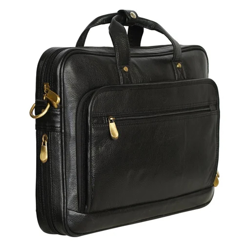 Black Leather Bag - Plain Design | Stylish And Functional Laptop Carrier