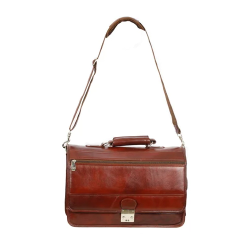 Office Laptop Bag - Leather, Plain Design | Brown Color For Professional Use