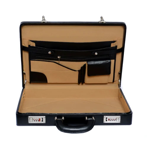 Leather Briefcase - Pure Leather, Black Color, Plain Pattern | Stylish And Durable Design