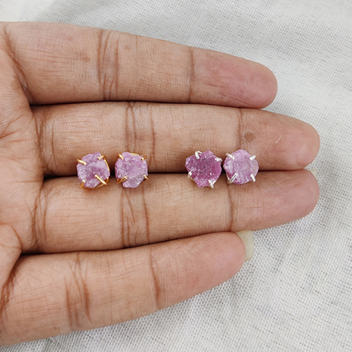Ruby Raw Birthstone Gold Vermeil Silver Prong Set Stud Earring Size: 8-10mm