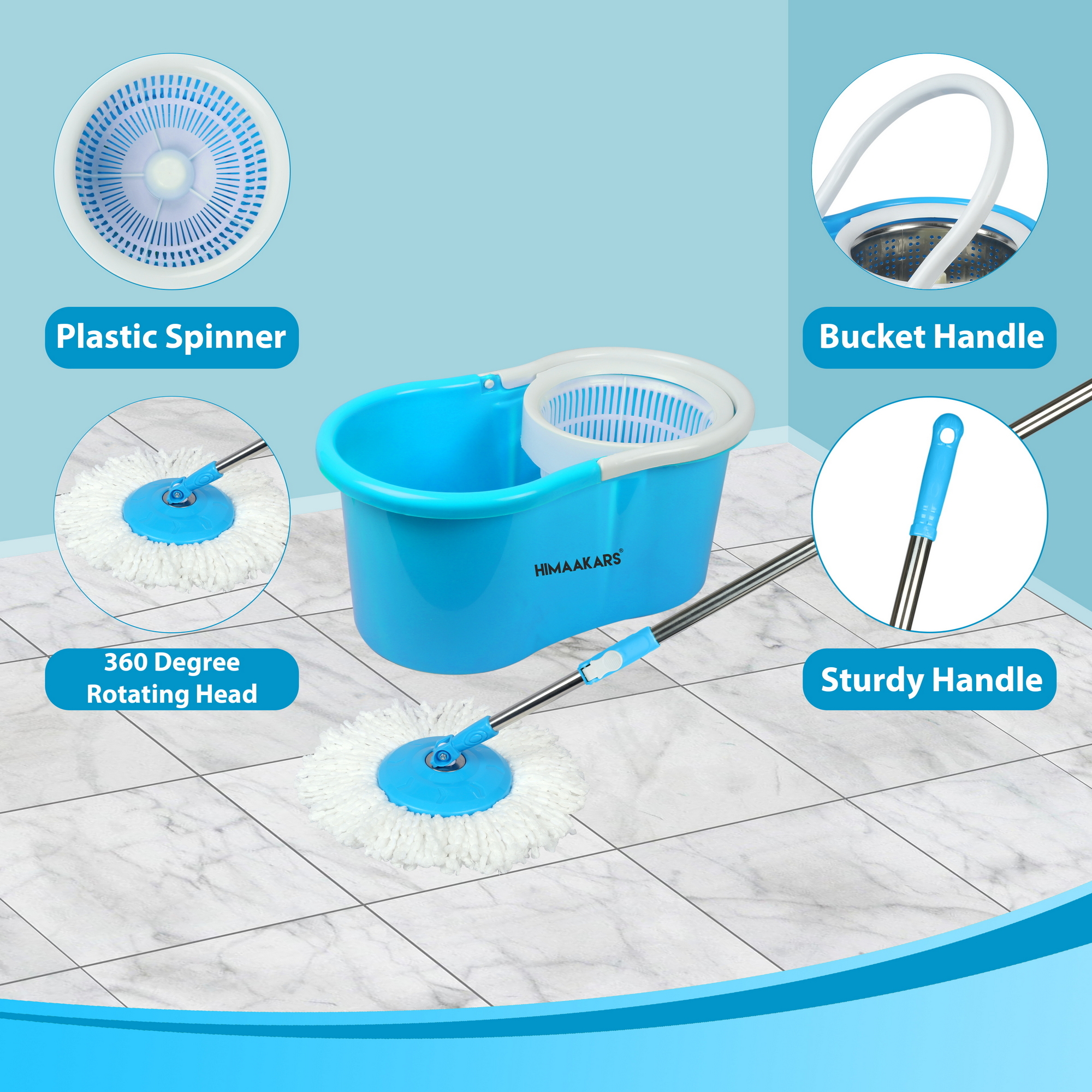Blue 360 Degree Spin Mop Steel