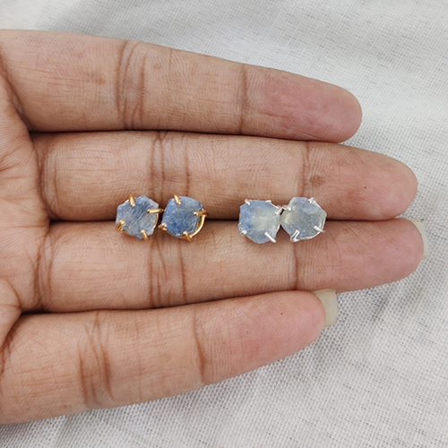 Sapphire Raw Birthstone Gold Vermeil Silver Prong Set Stud Earring Size: 8-10mm