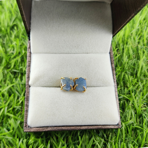Sapphire Raw Birthstone Gold Vermeil Silver Prong Set Stud Earring Size: 8-10mm
