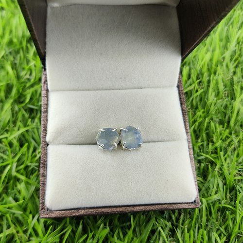Sapphire Raw Birthstone Gold Vermeil Silver Prong Set Stud Earring Size: 8-10mm