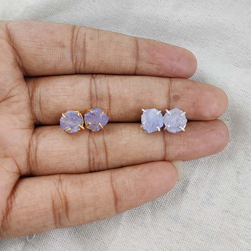 Tanzanite Raw Birthstone Gold Vermeil Silver Prong Set Stud Earring Size: 8-10mm
