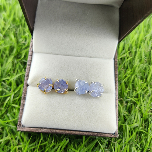 Tanzanite Raw Birthstone Gold Vermeil Silver Prong Set Stud Earring Size: 8-10mm