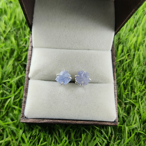 Tanzanite Raw Birthstone Gold Vermeil Silver Prong Set Stud Earring Size: 8-10mm