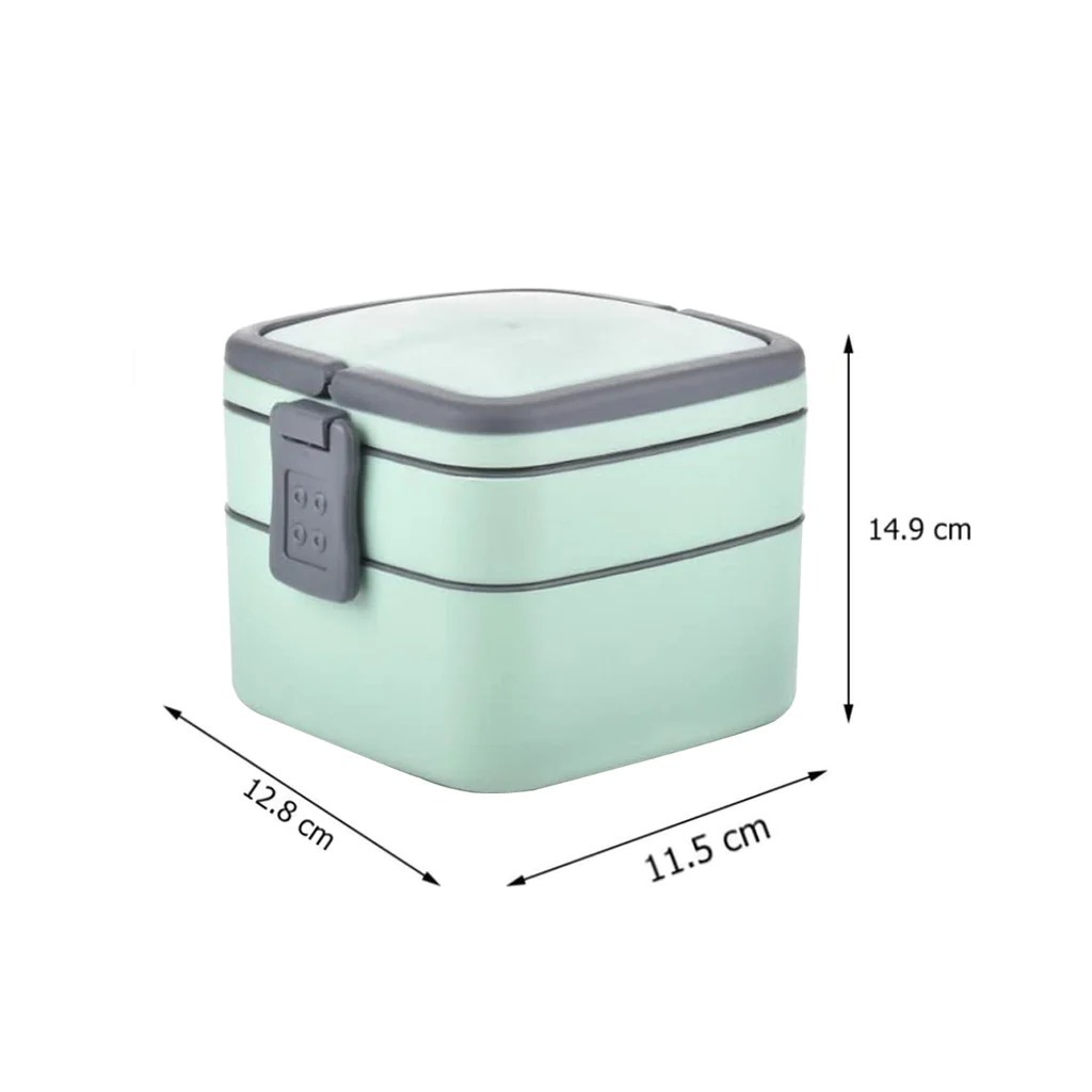 Green Double-layer Portable Lunch Box Stackable - Multi-color, Lightweight Food-grade Plastic, Insulated Design With Handle, 2 Compartments & Spoon