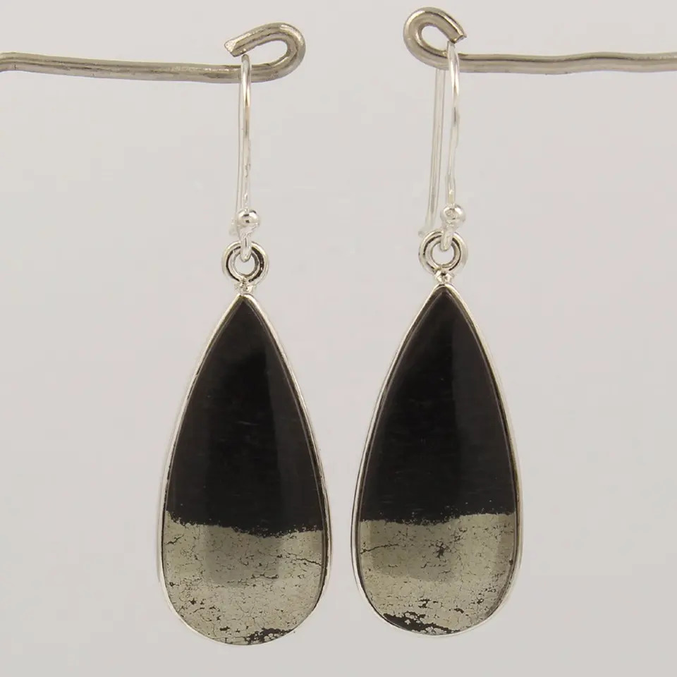 925 Sterling Silver Unique Natural Rare Apache Gold Stones Hoop Earrings Gender: Women