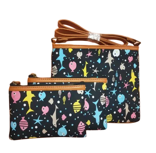 काला-भूरा-मल्टीकलर कॉटन और रेयॉन स्लिंग और पाउच 3 का सेट