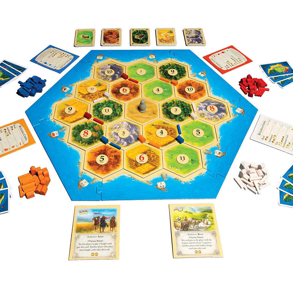 Catan Board Game Extension 5 To 6 Players (4659) - 126 Pieces, Includes 11 Unique Terrain Tiles, 30 Plastic Roads, 10 Settlements, 8 Cities, 25 Resource Cards, 9 Development Cards