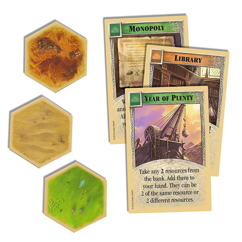Catan Board Game Extension 5 To 6 Players (4659) - 126 Pieces, Includes 11 Unique Terrain Tiles, 30 Plastic Roads, 10 Settlements, 8 Cities, 25 Resource Cards, 9 Development Cards