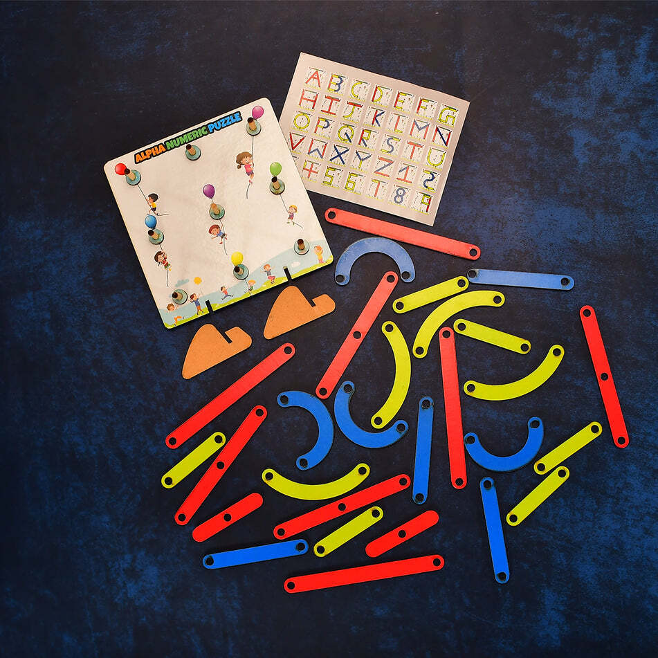 Alpha Numeric Puzzle Construction Puzzle Toys (3497) - Wooden