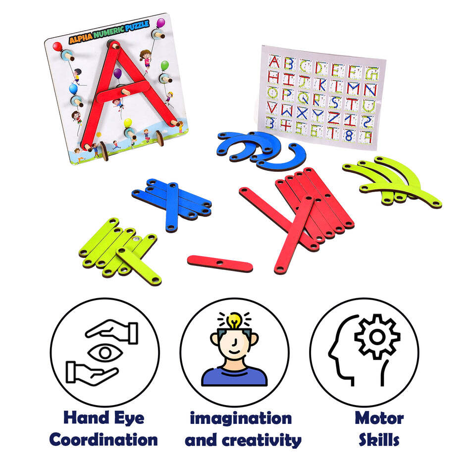 Alpha Numeric Puzzle Construction Puzzle Toys (3497) - Wooden