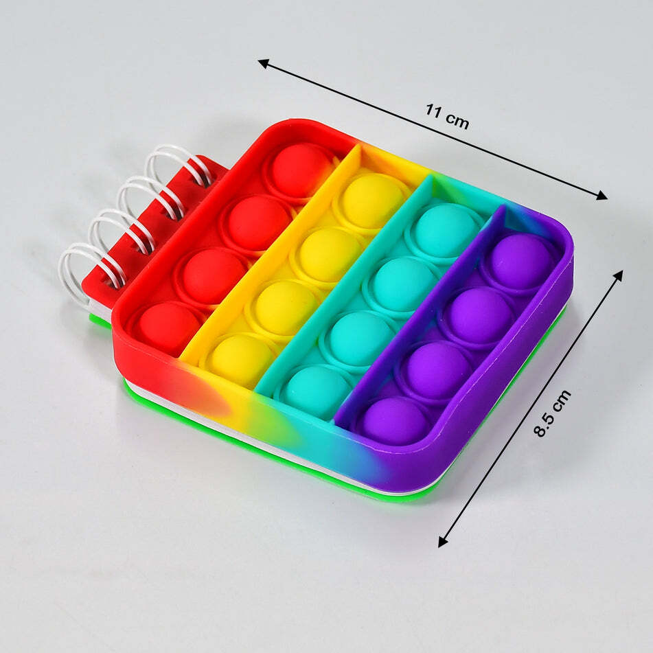 Square Pop It Fidget Spiral Notebook Bubble Push Pop Fidget Silicon Toy - Silicone, 24x14x4 Cm, Multi-color | Fun Stress Relief Notepad With Pop Bubbles, Ideal Gift For All Ages