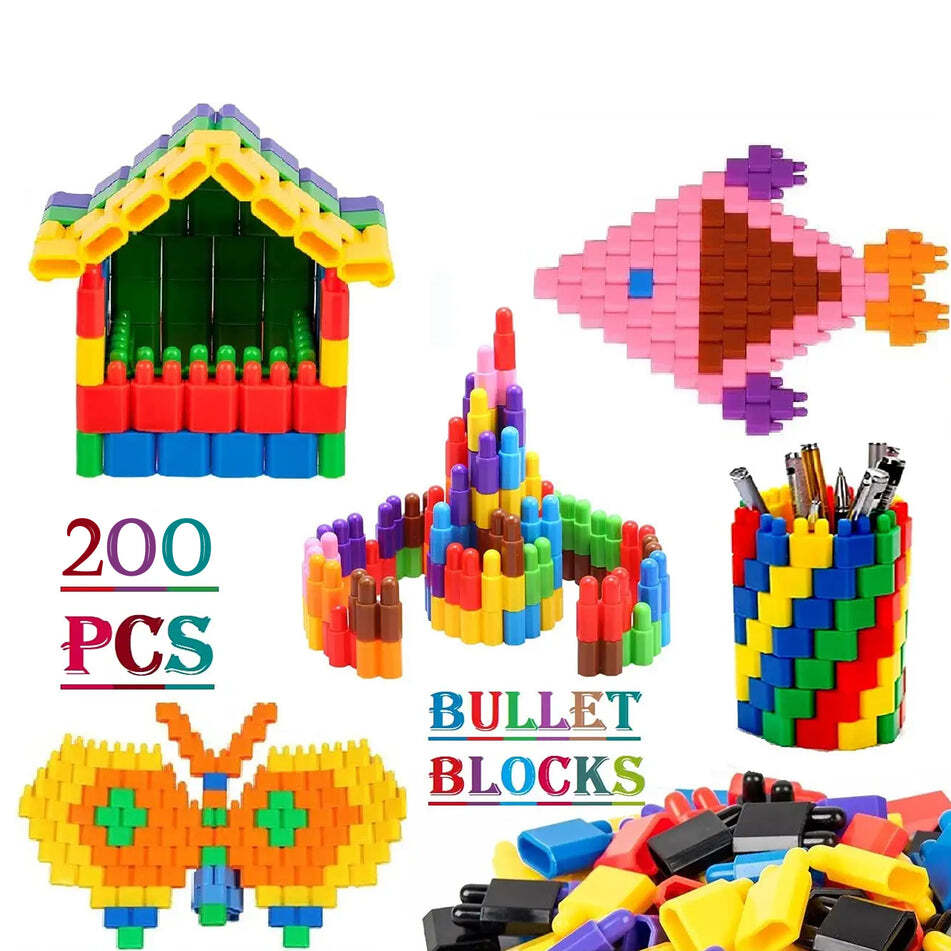 Bullet Building Blocks Mega Set 200 Pcs 4436 - Polypropylene Soft Plastic, 200 Pieces, Multi-color, 21x23x5 Cm | Develops Imagination, Dexterity & Logical Thinking