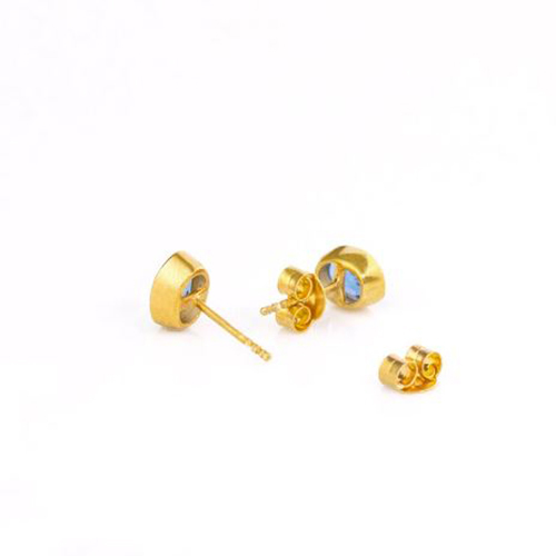 Earrings Garnet Quartz Gemstone Oval Shape 8x12mm Gold Vermeil Bezel Stud