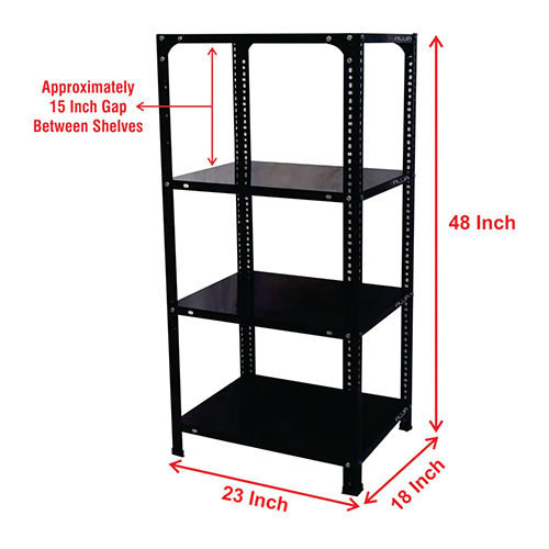 ड्यूरेबल ब्लैक 4 शेल्व्स स्लेटेड एंगल मेटल रैक