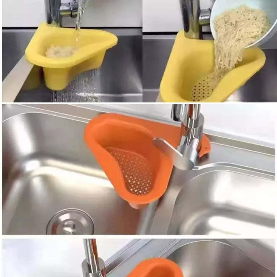 Swan Drain Strainer - Durable Plastic, 22x24x7 Cm | Triangular Design, Punch-free, Space-saving, Ventilated For Optimal Drainage