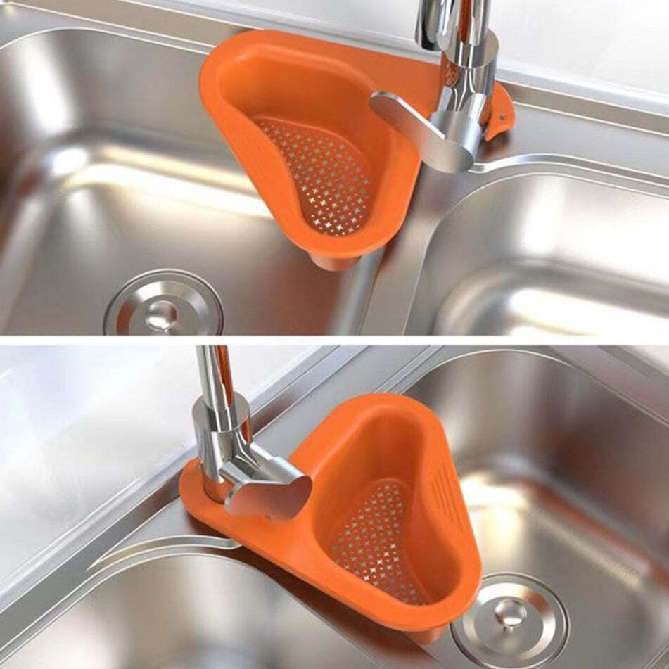 Swan Drain Strainer - Durable Plastic, 22x24x7 Cm | Triangular Design, Punch-free, Space-saving, Ventilated For Optimal Drainage