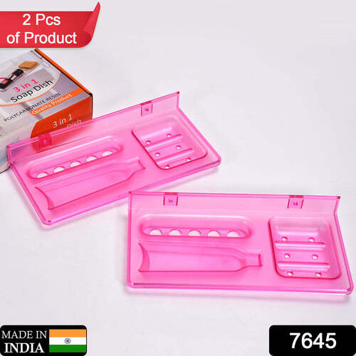 Soap Dish Toothpaste And Brush Holder 2 Pcs - Polycarbonate Resin, 3 In 1 Set, Multi-color | Unbreakable, Durable, Easy Mount, Rust Proof, Easy To Clean