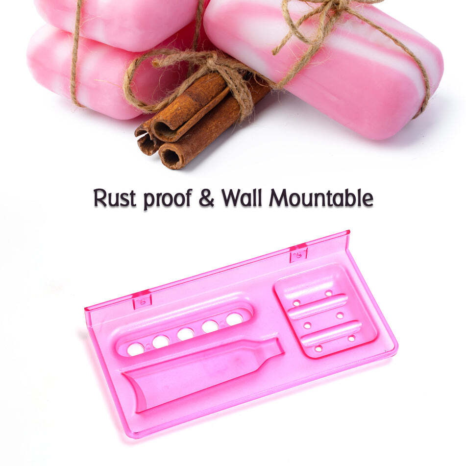 Soap Dish Toothpaste And Brush Holder 2 Pcs - Polycarbonate Resin, 3 In 1 Set, Multi-color | Unbreakable, Durable, Easy Mount, Rust Proof, Easy To Clean