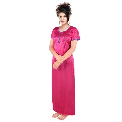 पिंक सैटिन प्लेन नाइटी