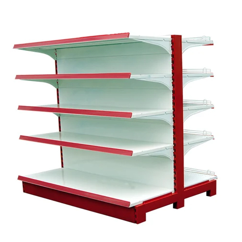 Gondola Display Rack - Powder Coated, Different Size | White And Red Color, Ideal For Market, Commercial, Supermarket, Industrial Use