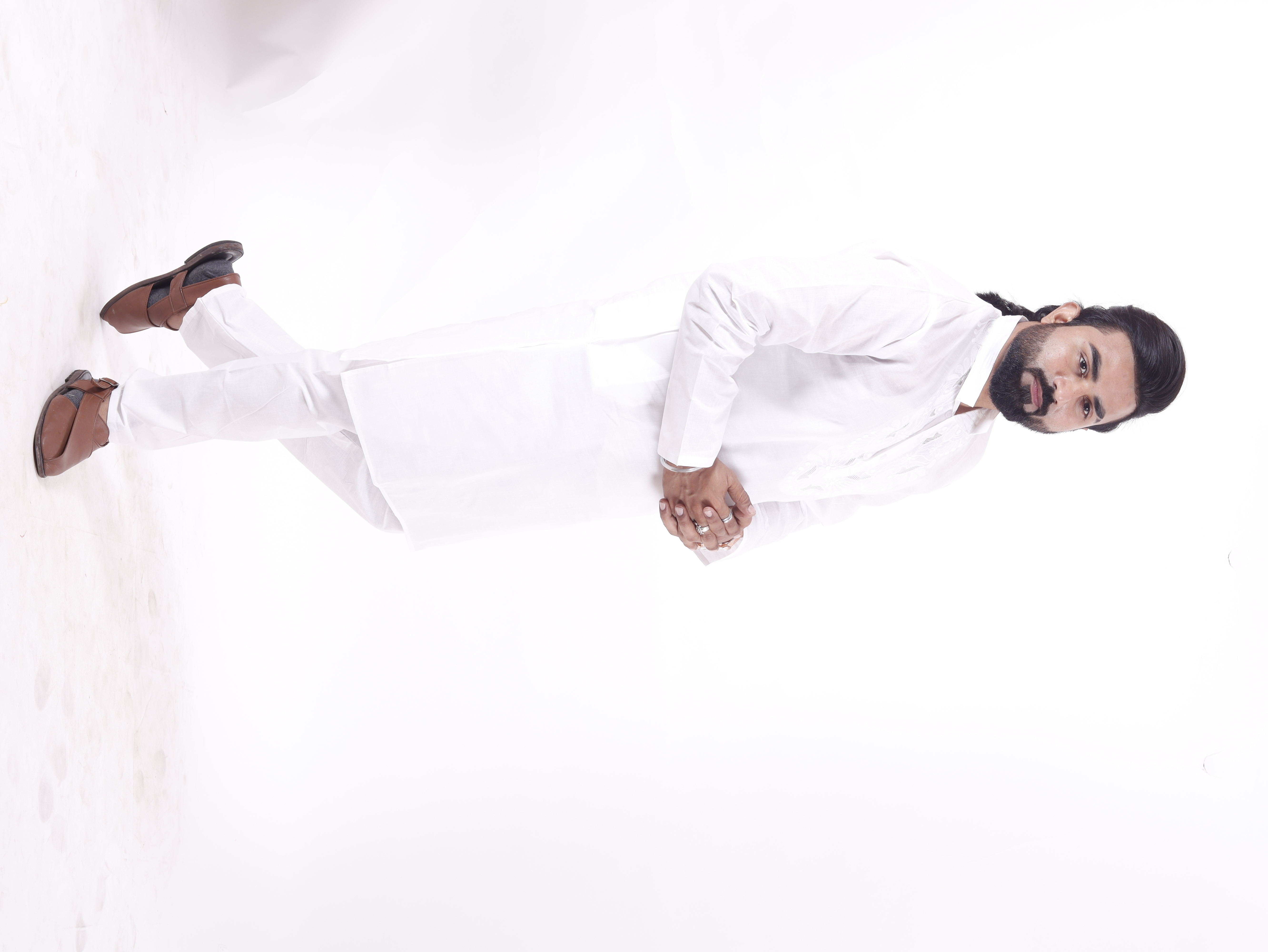 Pc Cotton Kurta - Sizes 38-44 | Breathable, Quick Dry, Embroidered Mandarin Collar, Long Sleeves, Modern Style