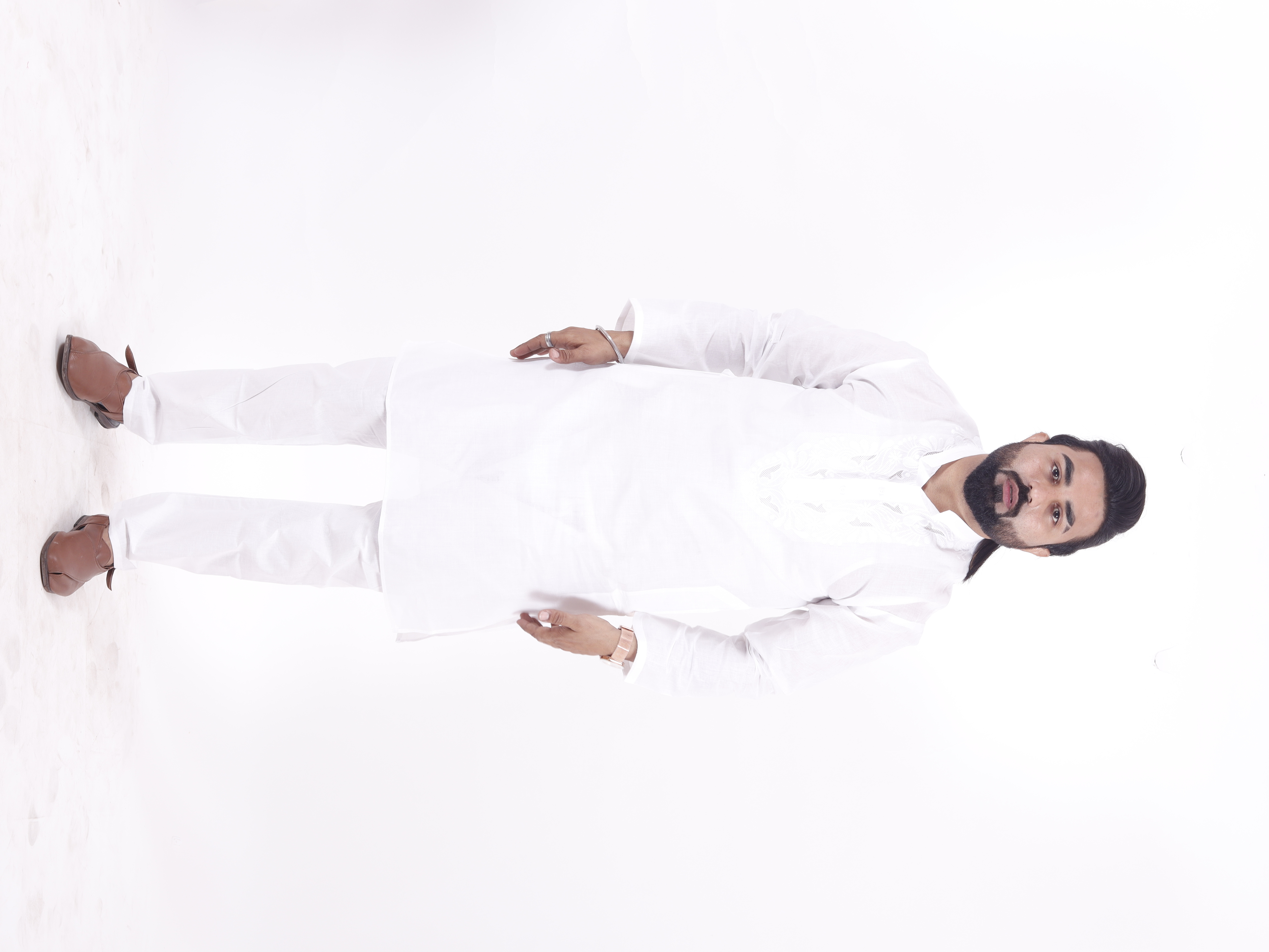 Pc Cotton Kurta - Sizes 38-44 | Breathable, Quick Dry, Embroidered Mandarin Collar, Long Sleeves, Modern Style