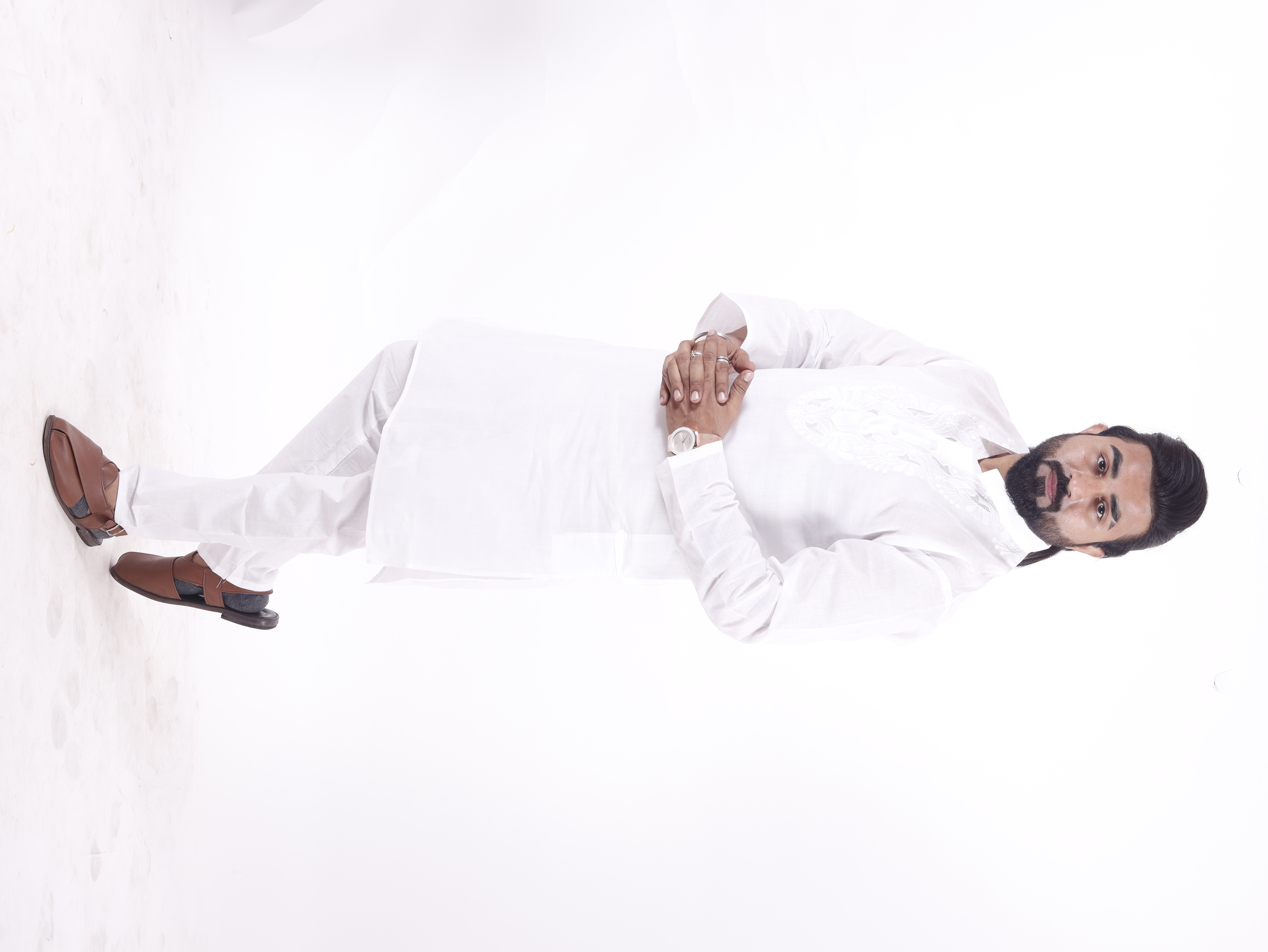 Pc Cotton Kurta - Sizes 38-44 | Breathable, Quick Dry, Embroidered Mandarin Collar, Long Sleeves, Modern Style