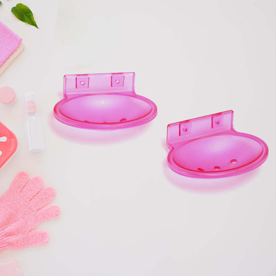 Ovel Shape Soap Dish Tray Soap Holder Soap Box 2 Pcs (7643) - Plastic, 16x12x7 Cm | Versatile Mounting, Smooth Surface, Convenient Dual Holder Options