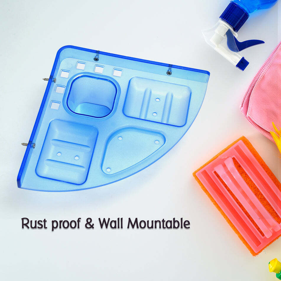 Corner Shelf 5 In 1 With Tumber Soap Dish For Home Use Pack Of 2 (7647) - Plastic, 26x24x9 Cm, Multi/assorted Color | 3 In 1 Soap Holder, Easy Installation With Mounting Holes