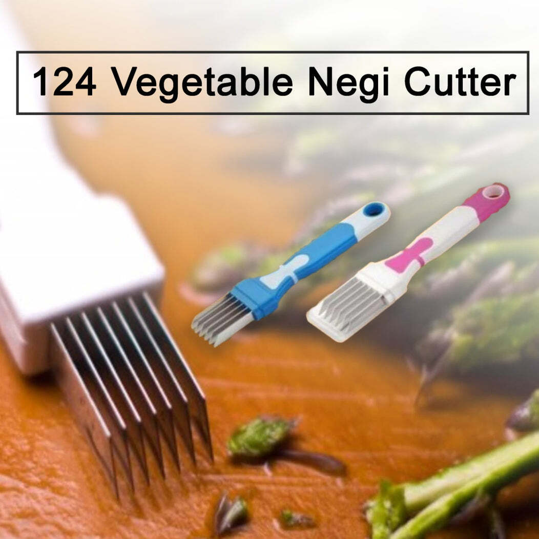Vegetable Negi Cutter(0124) - Stainless Steel + Plastic, 16cm X 2.5cm X 1.5cm | Mix Colour, Ideal For Home And Commercial Kitchen Use