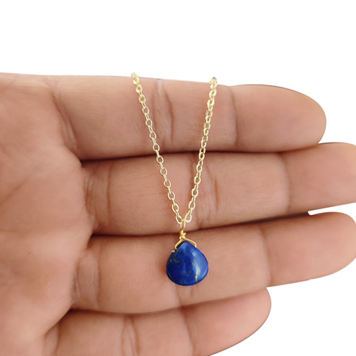 Same As Photo Lapis Lazuli Heart Shape 10mm Gold Vermeil Wire Wrapped Necklace