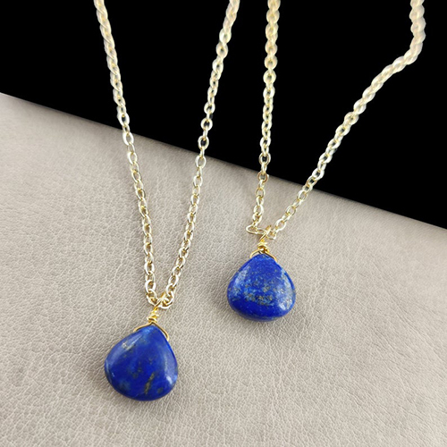 Same As Photo Lapis Lazuli Heart Shape 10mm Gold Vermeil Wire Wrapped Necklace