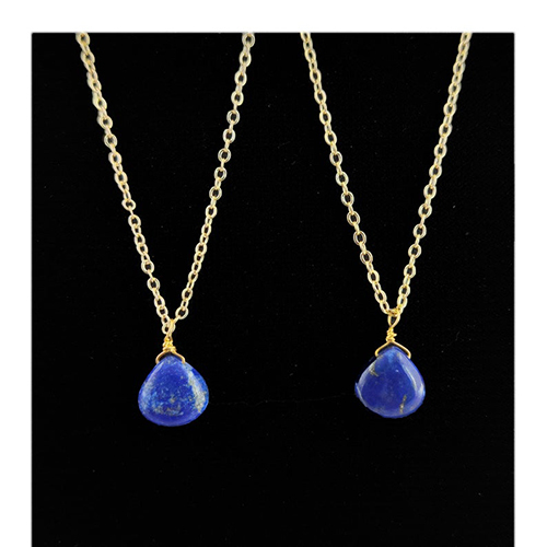 Same As Photo Lapis Lazuli Heart Shape 10mm Gold Vermeil Wire Wrapped Necklace