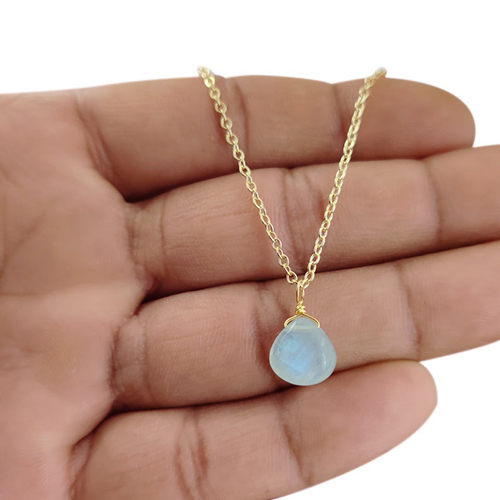 Same As Photo Rainbow Moonstone Heart Shape 10mm Gold Vermeil Wire Wrapped Necklace