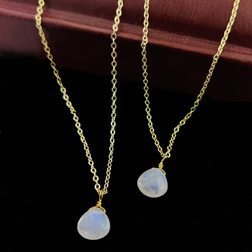 Same As Photo Rainbow Moonstone Heart Shape 10mm Gold Vermeil Wire Wrapped Necklace