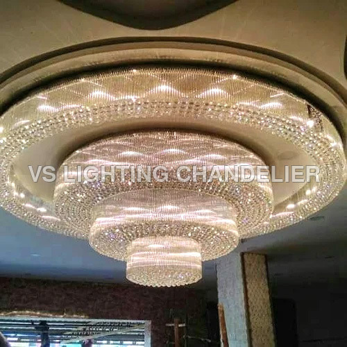 Round Crystal Chandeliers - Polished Glass & Crystal, Fluorescent Lighting Elegance With Stunning Design