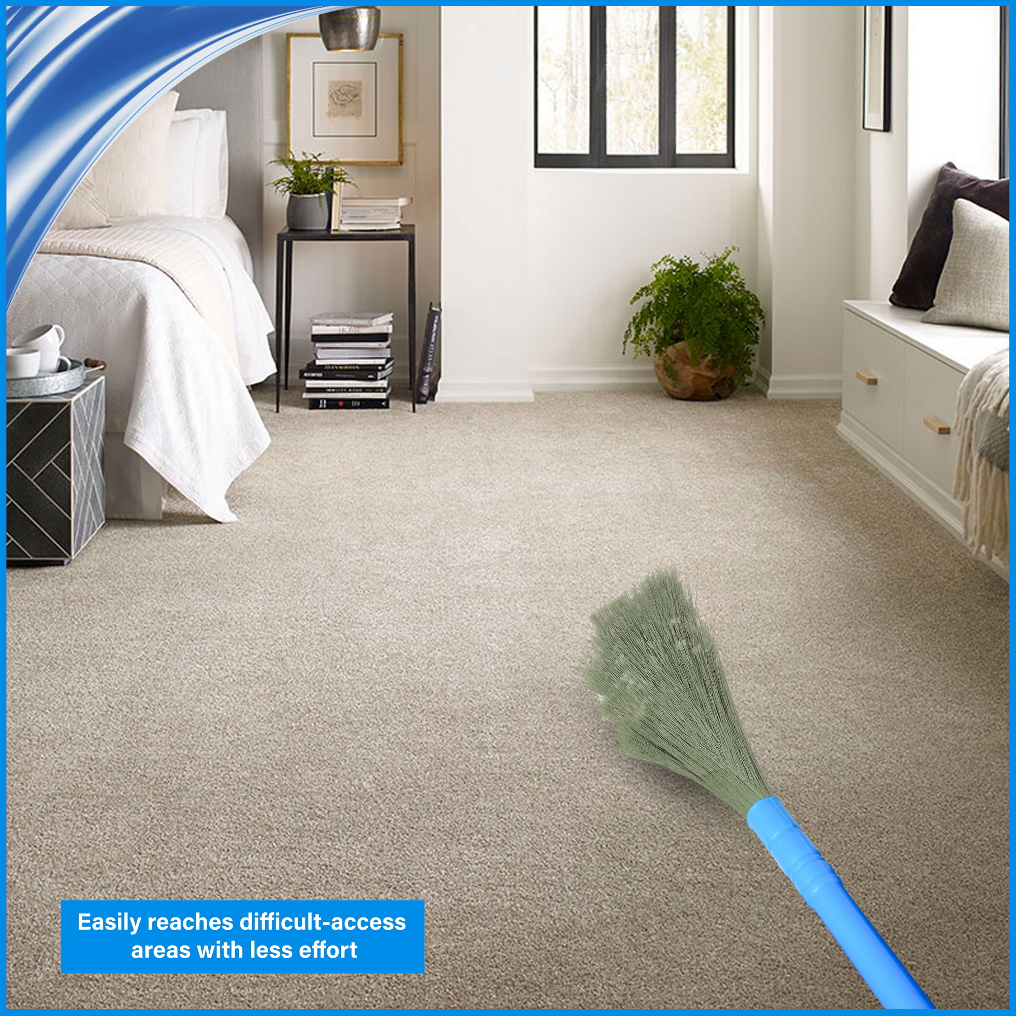 Fastclean No Dust Broom Extendable - Plastic Fiber, Dustless & Washable, Blue Shade, Lasts 3x Longer, Ideal For Efficient Floor Cleaning