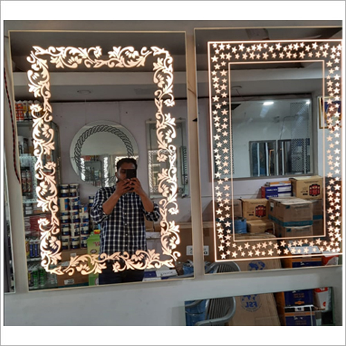 Designer Mirror - Glass, 6-19mm Thickness | Round Shape, Led Light Connector, Silver & Transparent Finish