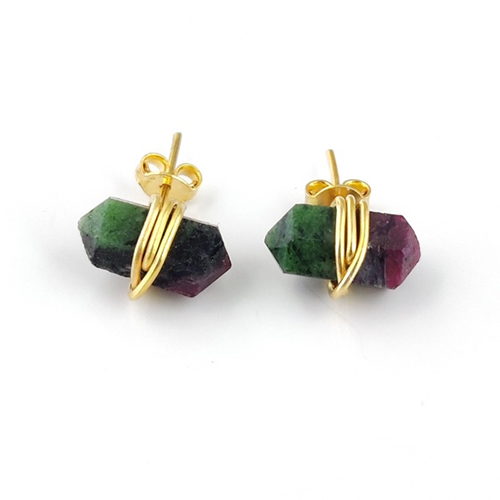 Earrings Ruby Zoisite Gemstone Point Silver Gold Vermeil Wire Wrapped Stud