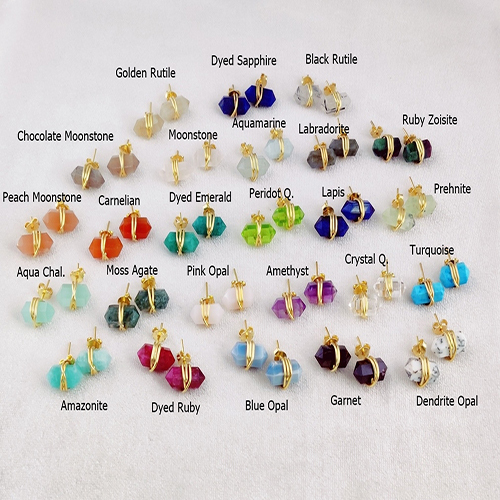 Earrings Aquamarine Gemstone Point Silver Gold Vermeil Wire Wrapped Stud